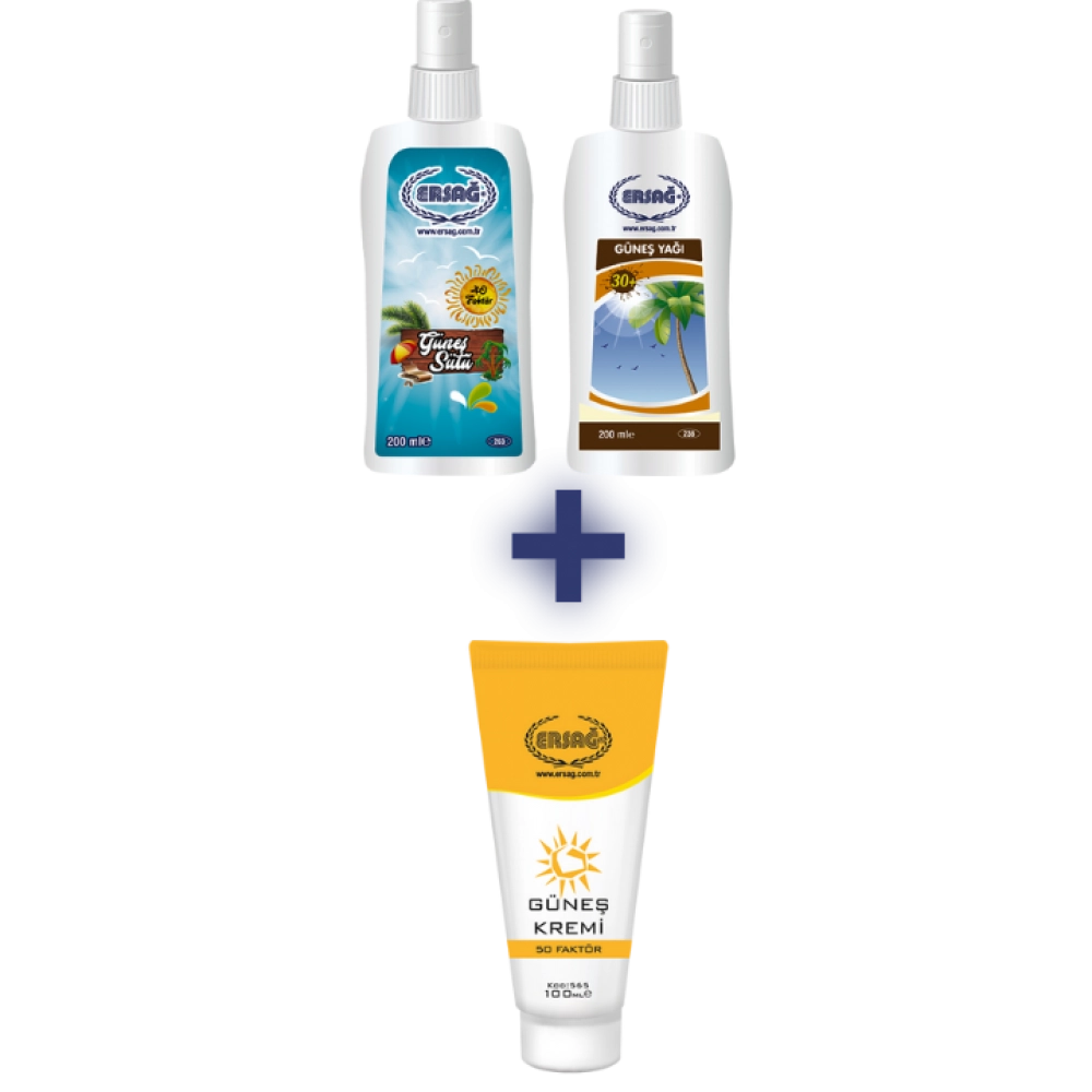 GÜNEŞ SÜTÜ 200 ML. GÜNEŞ YAĞI 200 ML ALANA GÜNEŞ KREMİ 50 FAKTÖRLÜ 100 ML HEDİYE
